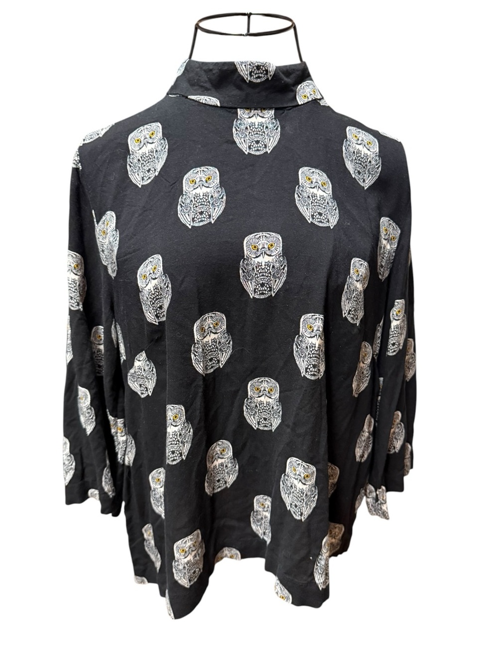 Black Owl Print Mock Neck Top size 12